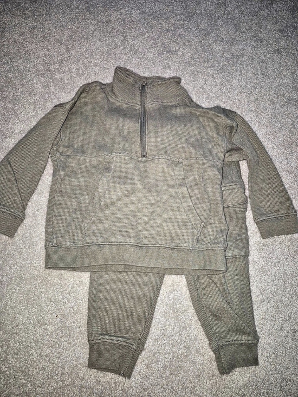 carter's Baby Boy Waffle Knit Quarter-Zip & Pant Set Green 24M